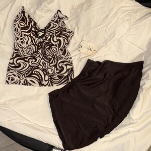Caribbean Joe Black and White Swirl Tankini